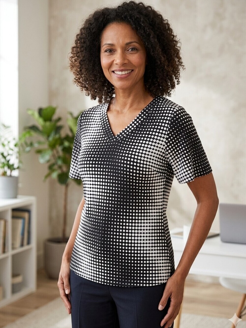 FORGET ME NOT Geometric Polka Dot V Neck Top, Size XL
